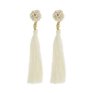 The Rosette Tassel Earring, Cream - Aid Through Trade
