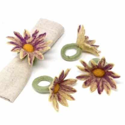 Daisy Napkin Rings - Set of Four Purple - Global Groove (T)