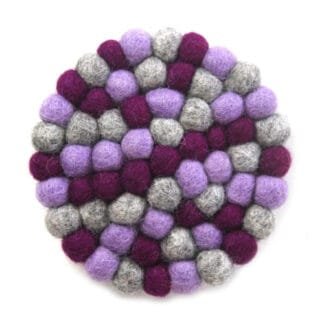 Hand Crafted Felt Ball Trivets from Nepal: Round Chakra, Purples - Global Groove (T)