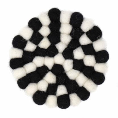 Hand Crafted Felt Ball Trivets from Nepal: Round, Black/White - Global Groove (T)