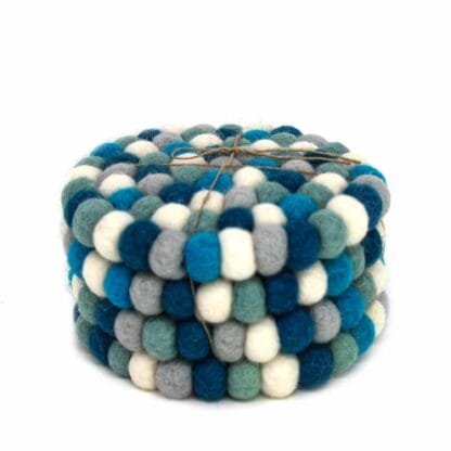 Ice Blue Felt Ball Coasters, Set of 4