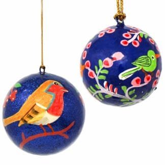 Handpainted Ornaments Bright Birds Large & Small, Set of 2