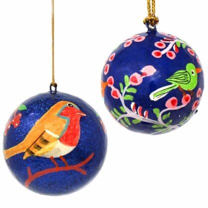 Handpainted Ornaments Bright Birds Large & Small, Set of 2