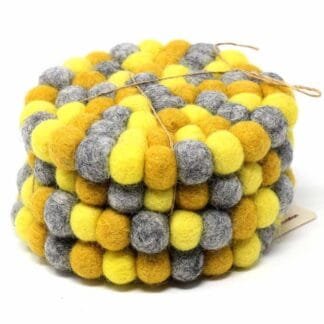Hand Crafted Felt Ball Coasters from Nepal: 4-pack, Chakra Yellows - Global Groove (T)