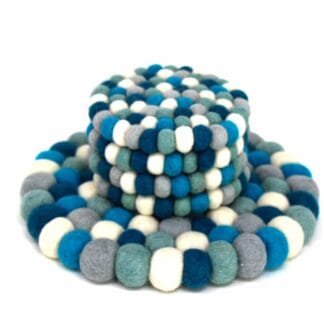 Ice Blue Felt Ball Trivet & 4-piece Coaster Set