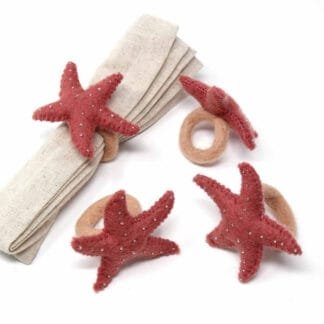 Hand-felted Starfish Napkin Rings, Set of Four Rose Quartz - Global Groove (T)