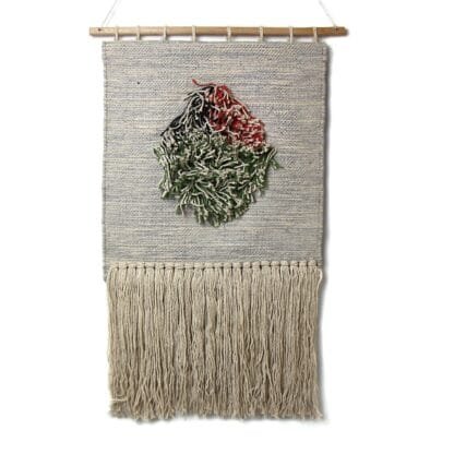 Handwoven Boho Wall Hanging, Neutral with Pop of Color