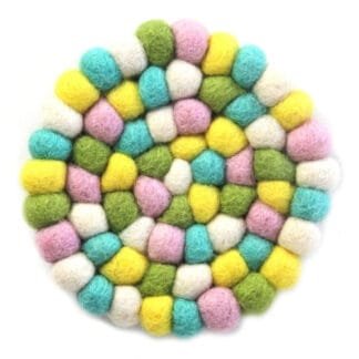 Hand Crafted Felt Ball Trivets from Nepal: Round, Easter - Global Groove (T)