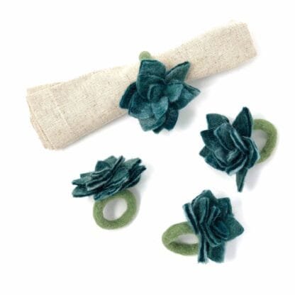 Hand-felted Succulent Napkin Rings, Set of Four Green - Global Groove (T)