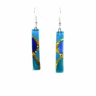 Long Rectangle Glass Dangle Earrings, Blue Earthtones - Tili Glass