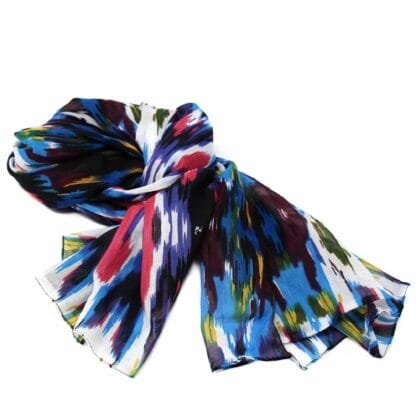 Hand-printed Cotton Scarf, Ikat Multicolr Design