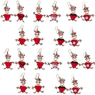 Set of 10 Dancing Heart Earrings in Red