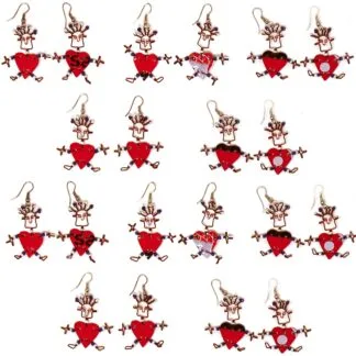 Set of 10 Dancing Heart Earrings in Red