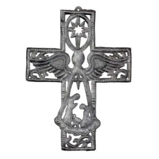 Metal Cross with Angel and Nativity Scene (10" x 14") - Croix des Bouquets (H)