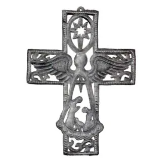 Metal Cross with Angel and Nativity Scene (10" x 14") - Croix des Bouquets (H)