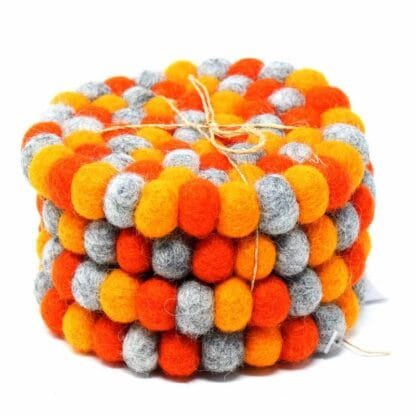 Hand Crafted Felt Ball Coasters from Nepal: 4-pack, Chakra Oranges - Global Groove (T)