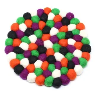Hand Crafted Felt Ball Coasters from Nepal: 4-pack, Halloween - Global Groove (T)