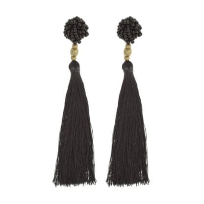 The Rosette Tassel Earring, Black - Aid Through Trade