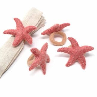 Hand-felted Starfish Napkin Rings, Set of Four Light Rose - Global Groove (T)