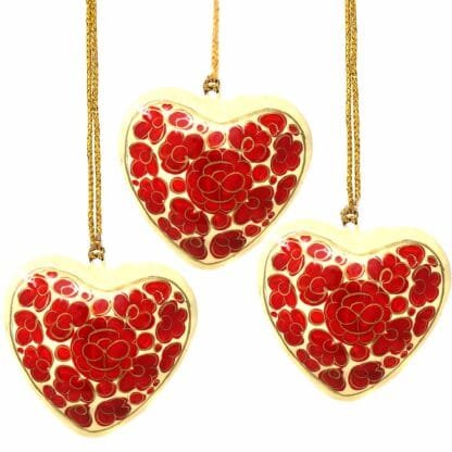 Handpainted Ornaments, Floral Heart - Pack of 3