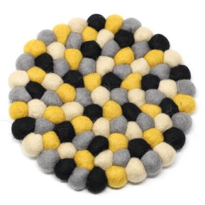 Hand Crafted Felt Ball Trivets from Nepal: Round, Mustard - Global Groove (T) - Image 2