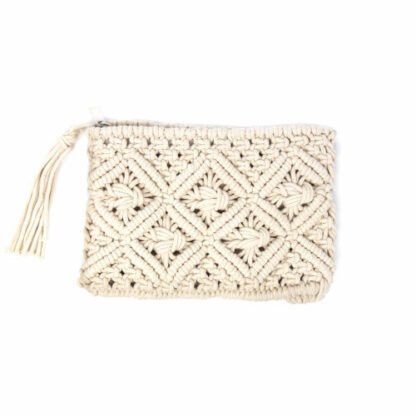 Macrame Clutch with Tassel, Cream - Image 2