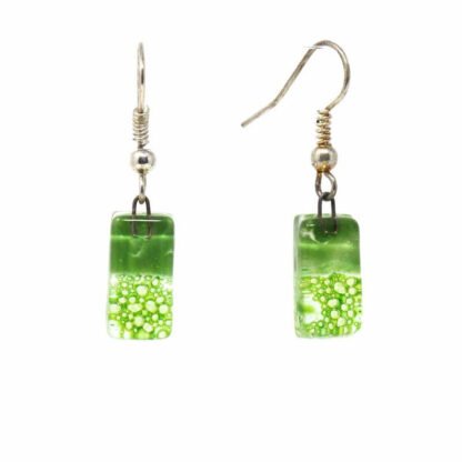 Small Rectangular Glass Earrings - Green Bubbles - Tili Glass - Image 2