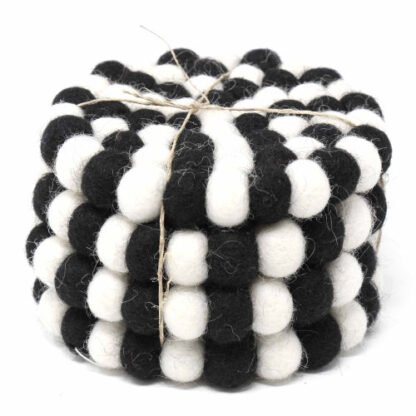 Hand Crafted Felt Ball Coasters from Nepal: 4-pack, Multicolor Black and White - Global Groove (T) - Image 3