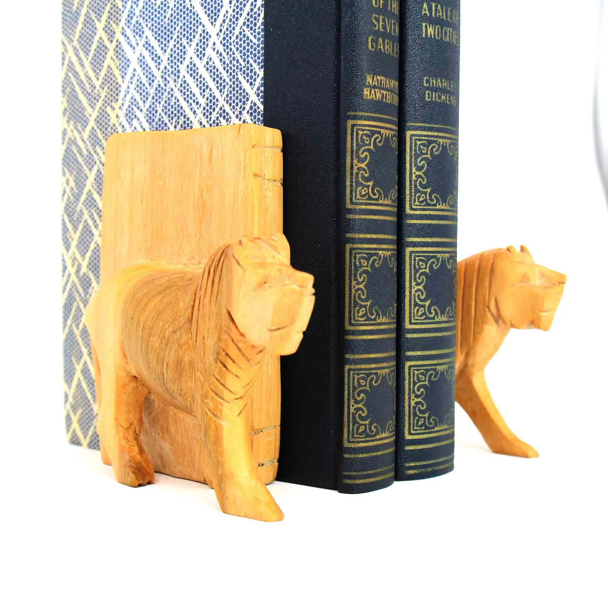 Carved Wood Lion Book Ends, Set of 2 - Image 7