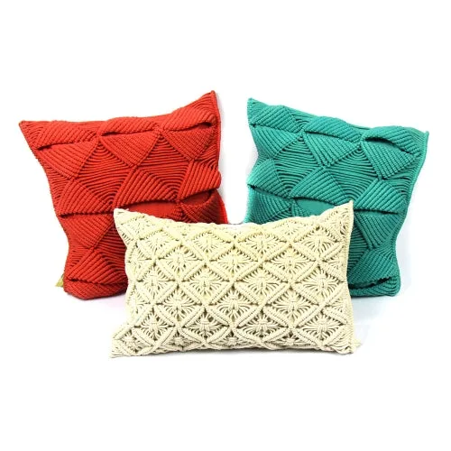 Macrame Cushion Cover, Rectangular Beige - Image 3