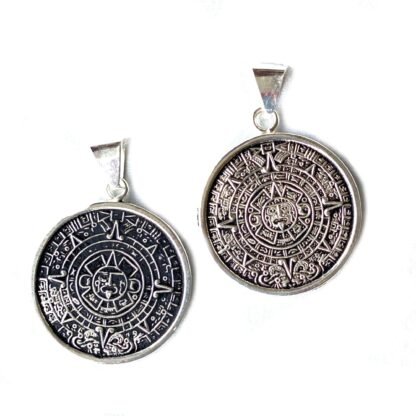 Alpaca Silver Aztec Calendar Pendant with Chain - Image 9