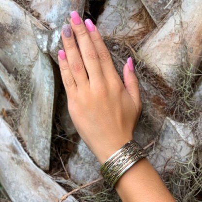 Copper and Brass Cuff Bracelet: Healing Ribbon - DZI (J) - Image 4