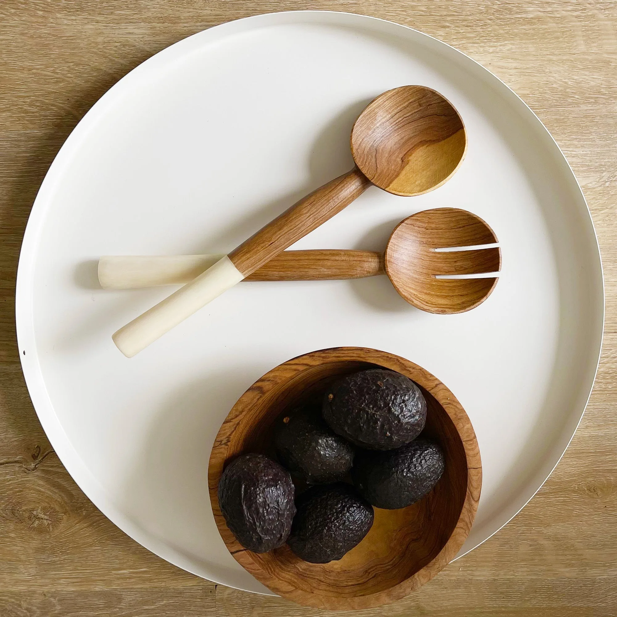 Olive Wood Salad Servers with White Bone - Image 5
