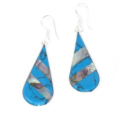 Abalone & Turquoise Striped Teardrop Earrings - Image 4