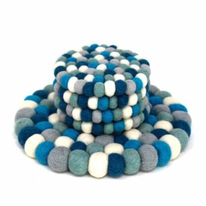 Ice Blue Felt Ball Coasters, Set of 4 - Image 3