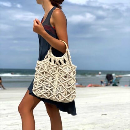 Macrame Bag with Wooden Handle - Image 10