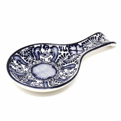 Handmade Pottery Spoon Rest, Blue Flower - Encantada - Image 2