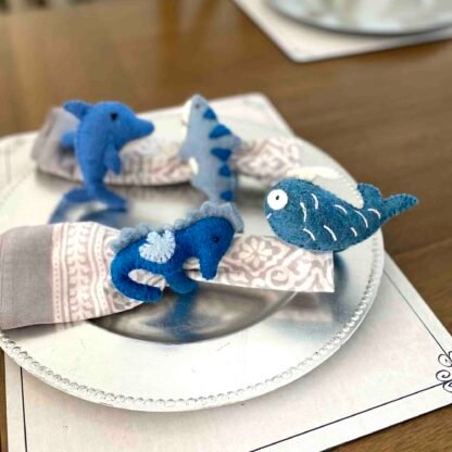 Nautical Shark, Whale & Seahorse Felt Napkin Rings, Set of 4 - Image 2