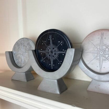 Compass Soapstone Sculpture, Dark Gray Stone - Image 6