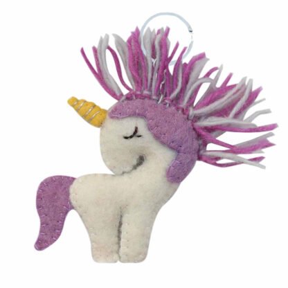 Hand Crafted Felt from Nepal: Key Chain, Purple Unicorn - Global Groove (A) - Image 2