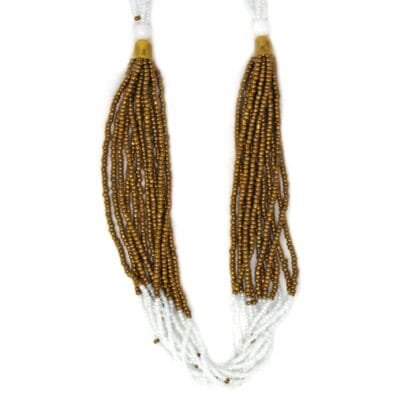 Multistrand Maasai Bead Necklace, White and Gold - Image 2