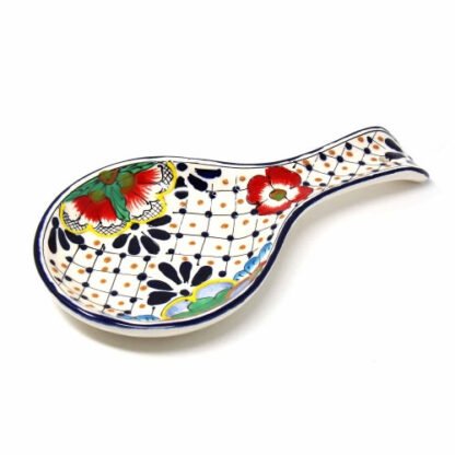 Handmade Pottery Spoon Rest, Dots & Flowers - Encantada - Image 2