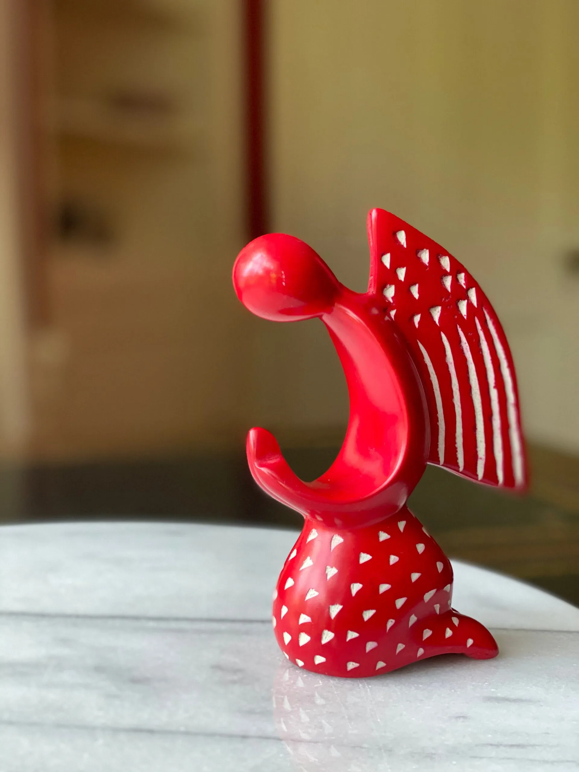 Praying Angel Soapstone Sculpture - Red Finish - Image 3