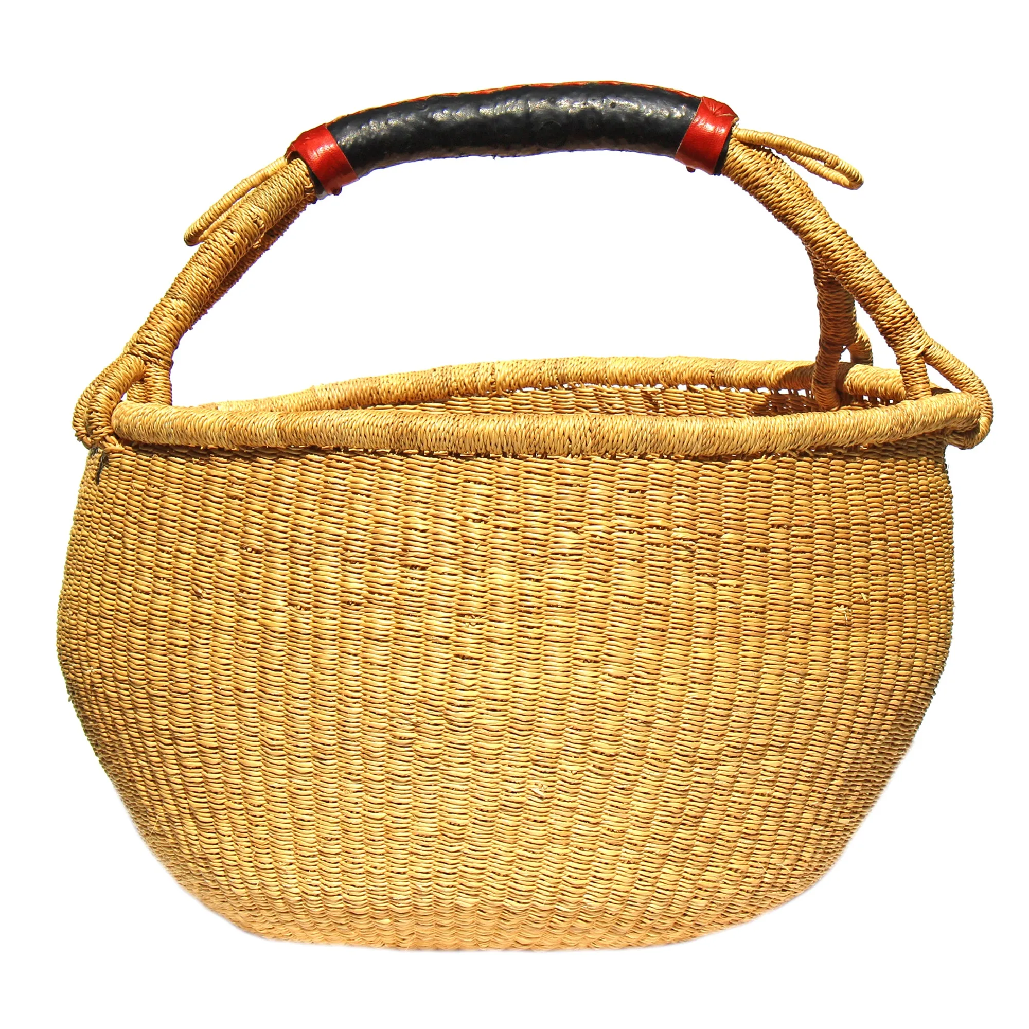 Bolga Market Basket, Extra Large - Natural with Leather Handle - Image 2