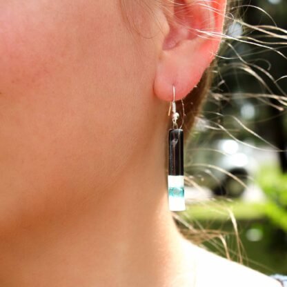 Long Rectangle Glass Dangle Earrings, Black Tie - Tili Glass - Image 2