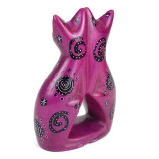 Handcrafted 4-inch Soapstone Love Cats Sculpture in Purple - Smolart