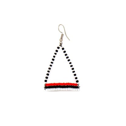 Maasai Bead Triangle Dangle Earrings, Black/White/Orange - Image 2