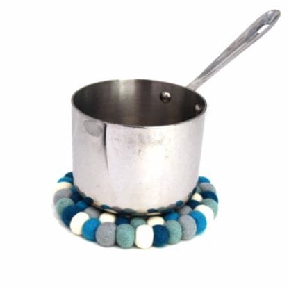 Ice Blue Felt Ball Trivet & 4-piece Coaster Set - Image 4