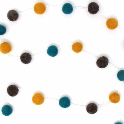 Hand Crafted Felt from Nepal: Pom Pom Garlands, Blue/Grey/Yellow - Image 2