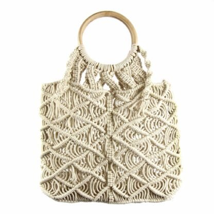 Macrame Bag with Wooden Handle - Image 2